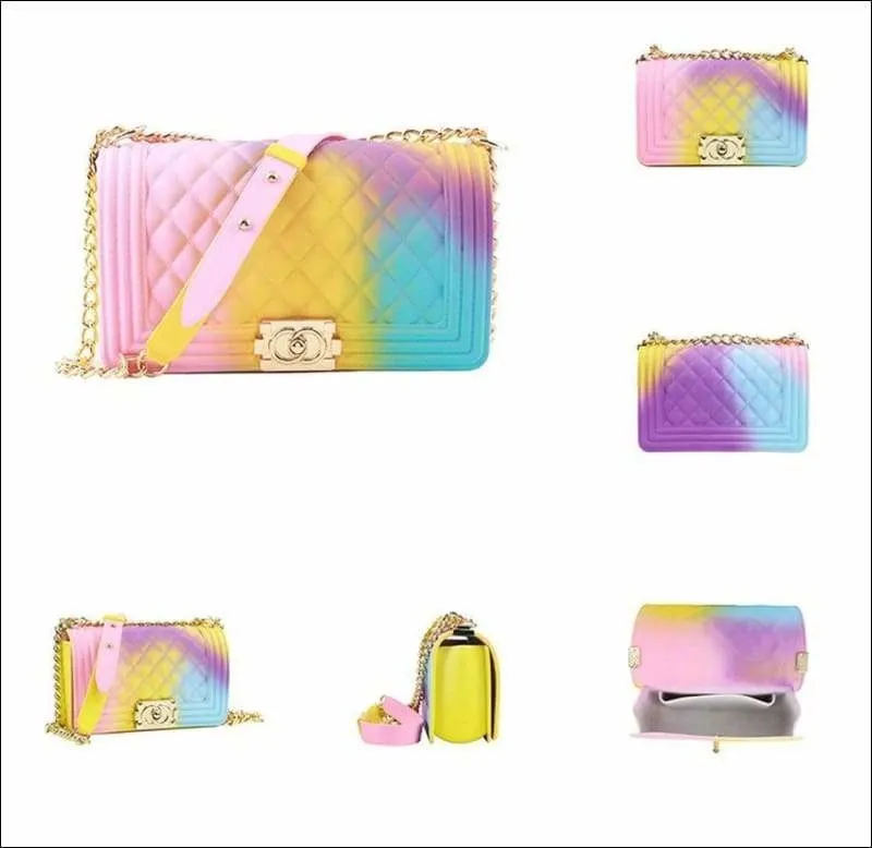 Rainbow Color Tender Jelly Messenger Flap Chain Shoulder Bag