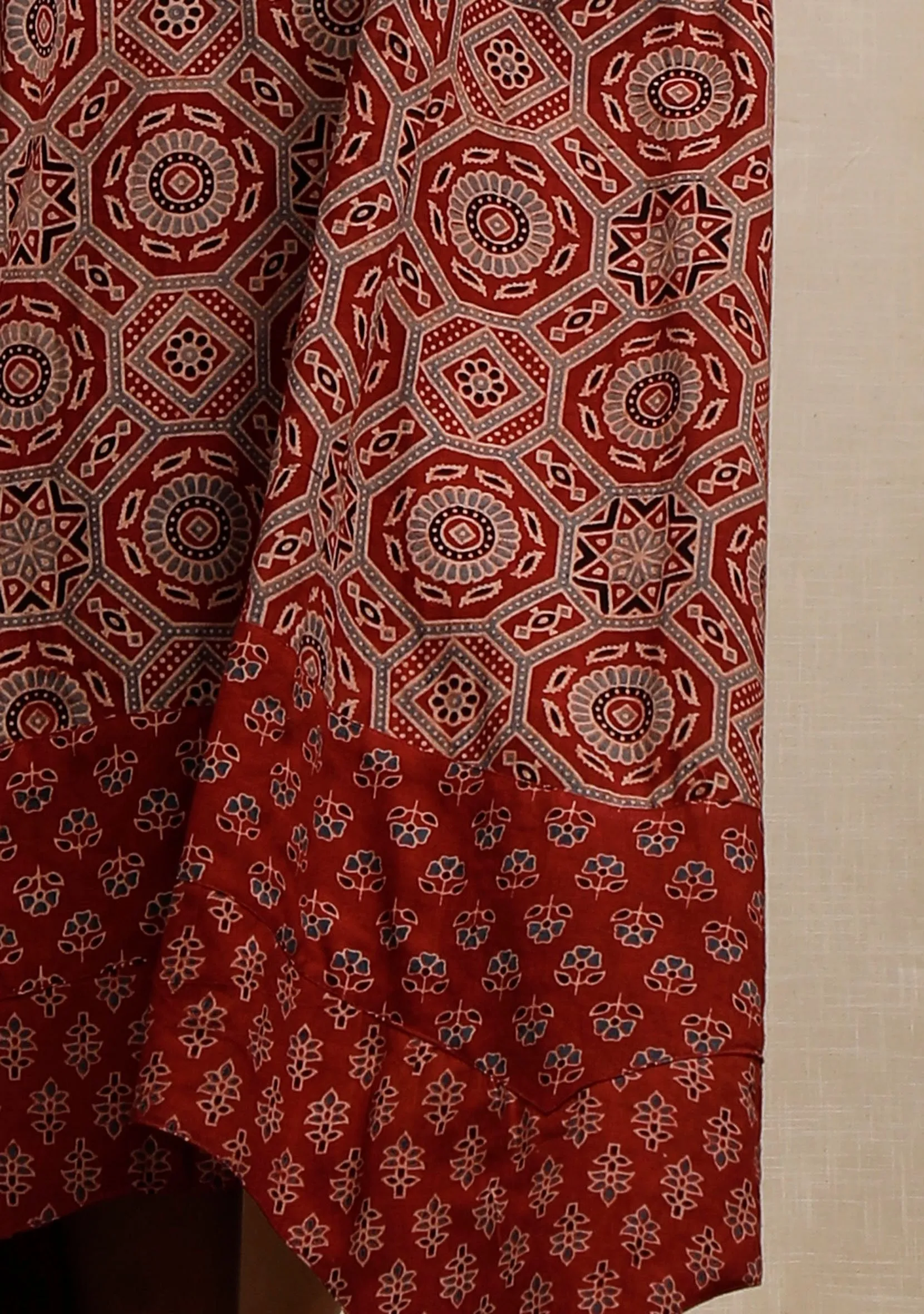 Red Ajrakh Print Sleeveless Asymmetrical Dress