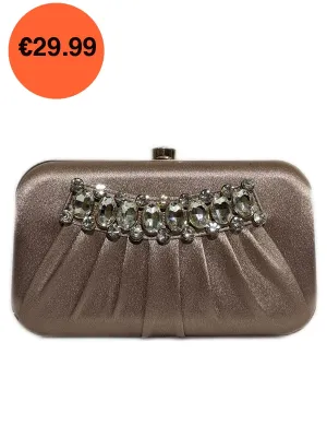 Rose Gold Diamond Gem Clutch Bag with Gold Chain