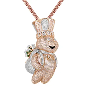 Rose Gold Tone Doughboy Chef Money Bag Icy .925 Silver Pendant