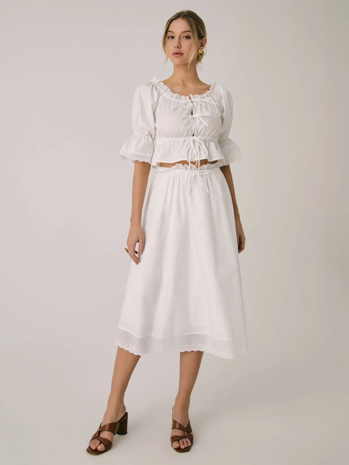 Ruffle Patchwork Graceful Lace Midi Skirt