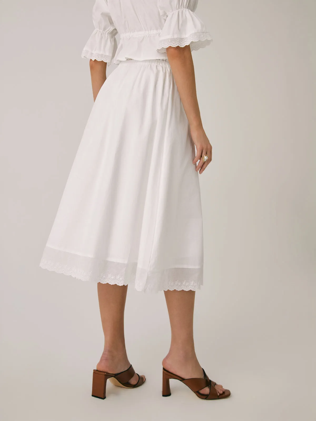 Ruffle Patchwork Graceful Lace Midi Skirt