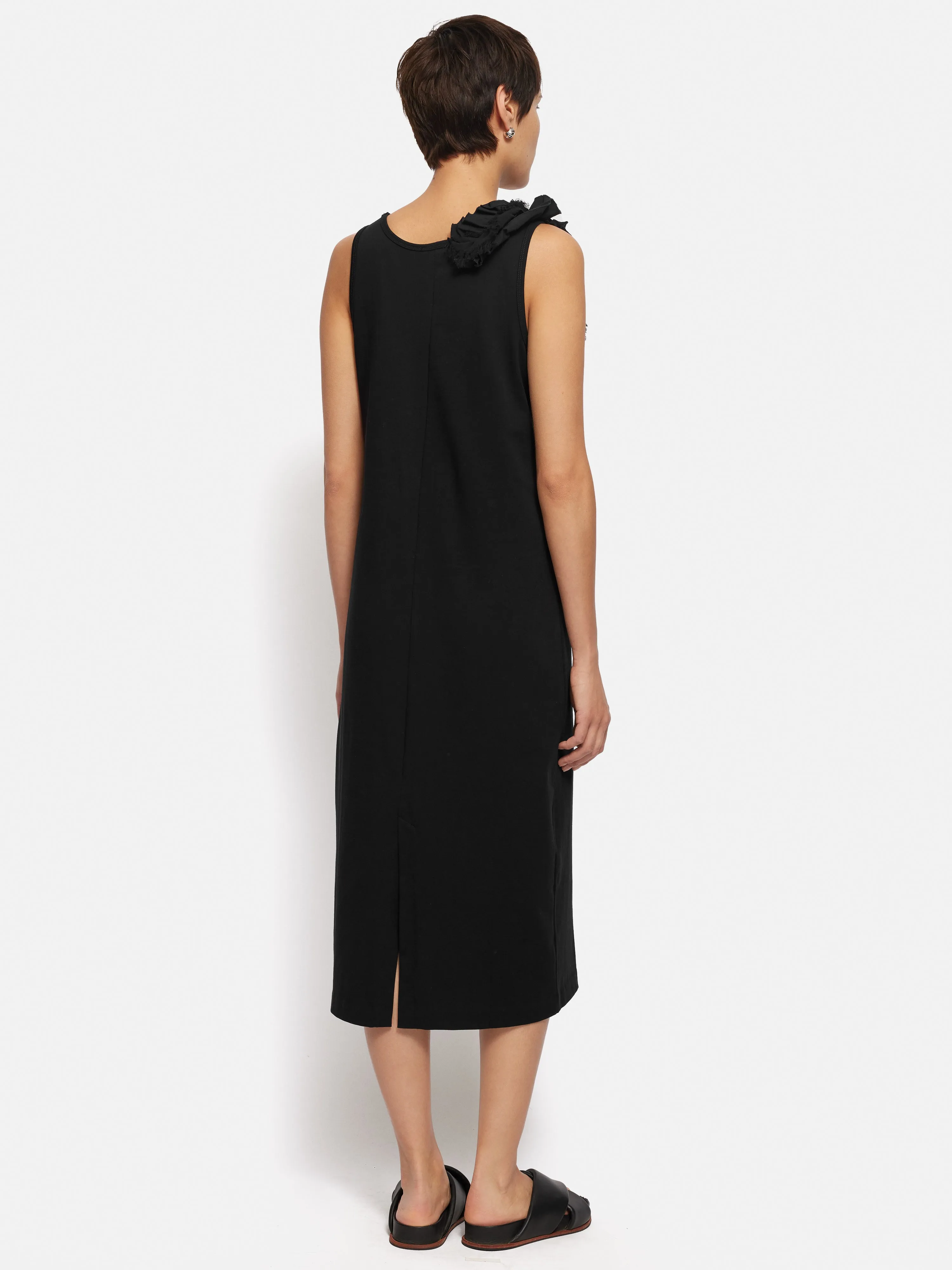 Ruffle Trim Jersey Dress | Black