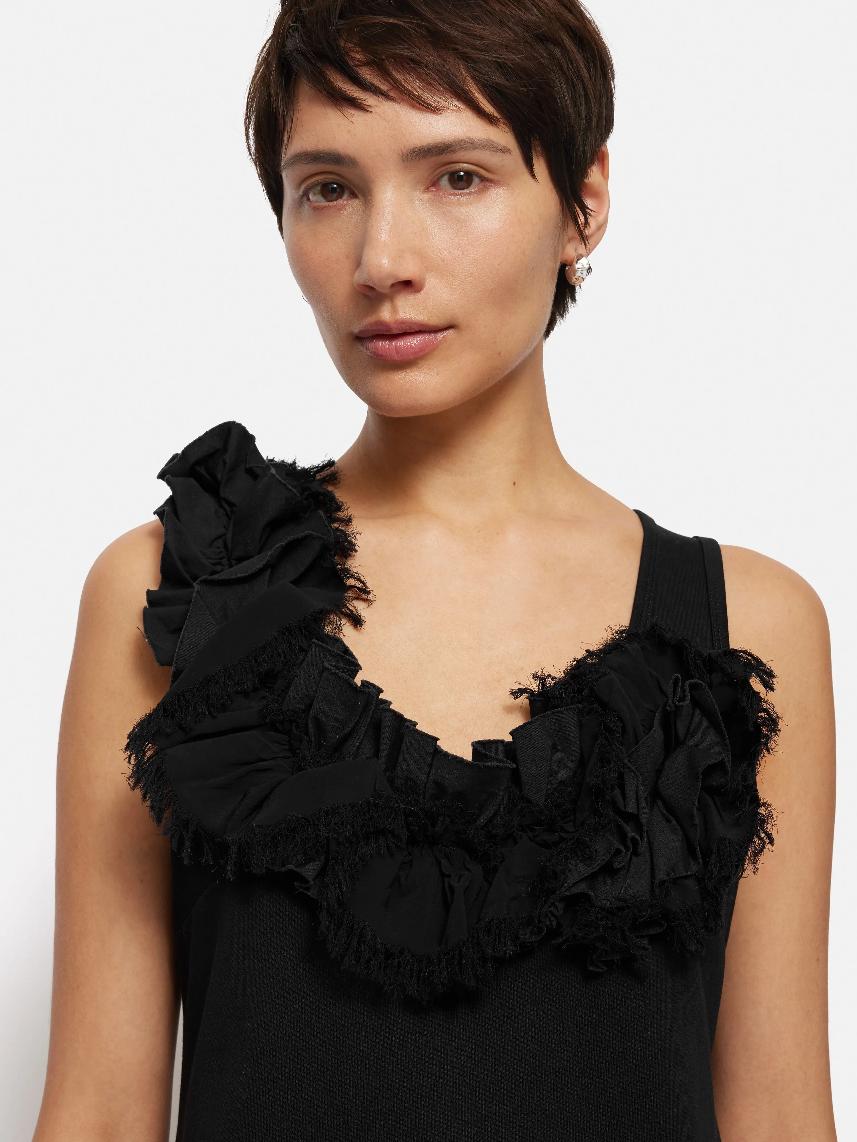 Ruffle Trim Jersey Dress | Black