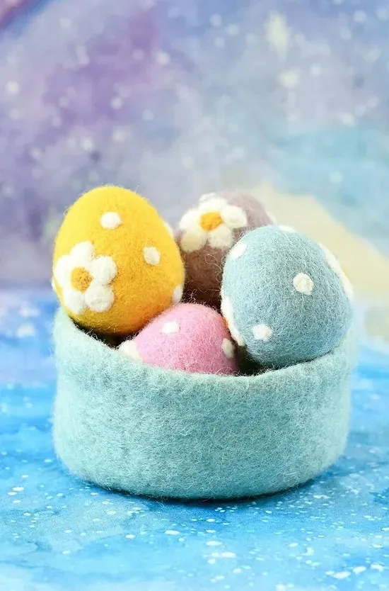 Sale Felt Floral and Dots Egg, Set of 5