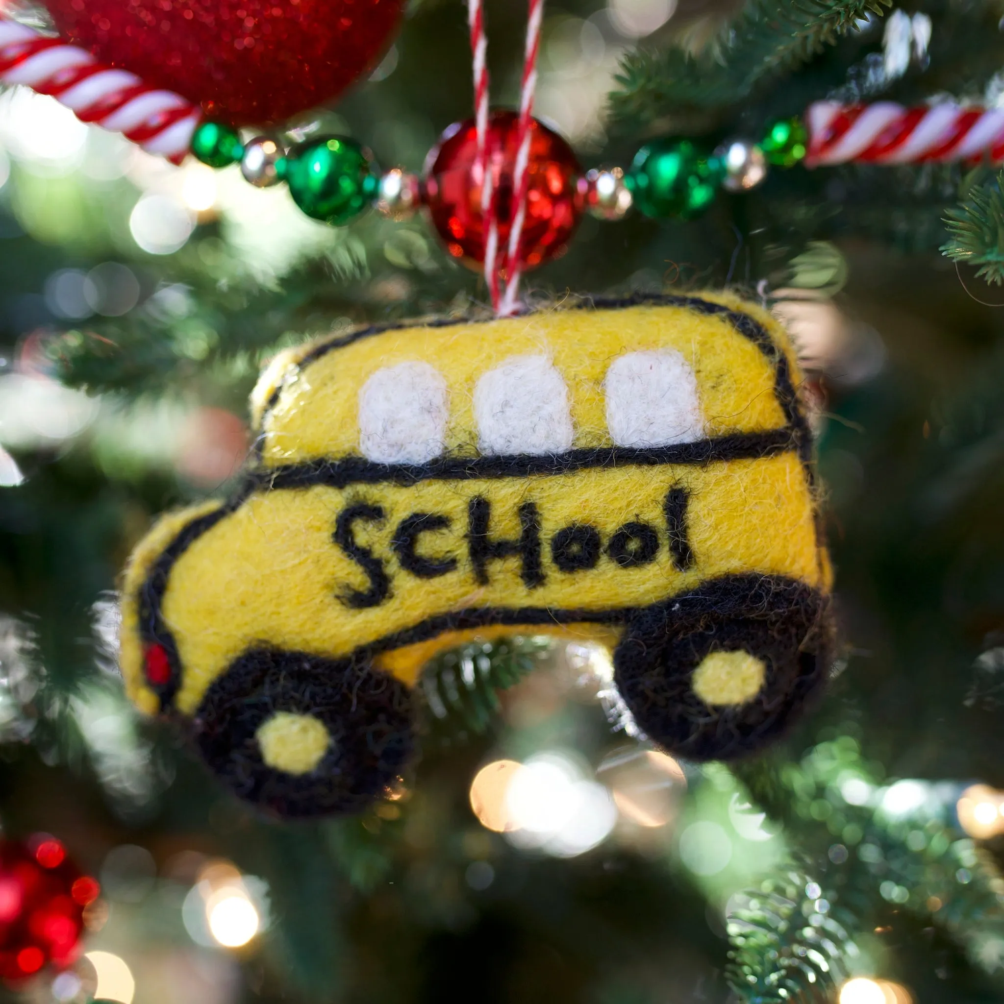 School Bus Ornament, Felt Wool