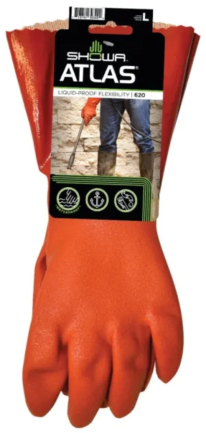 Showa 620L-09.RT Coated Gloves, L, 12 in L, Gauntlet Cuff, PVC, Orange :PR: QUANTITY: 1