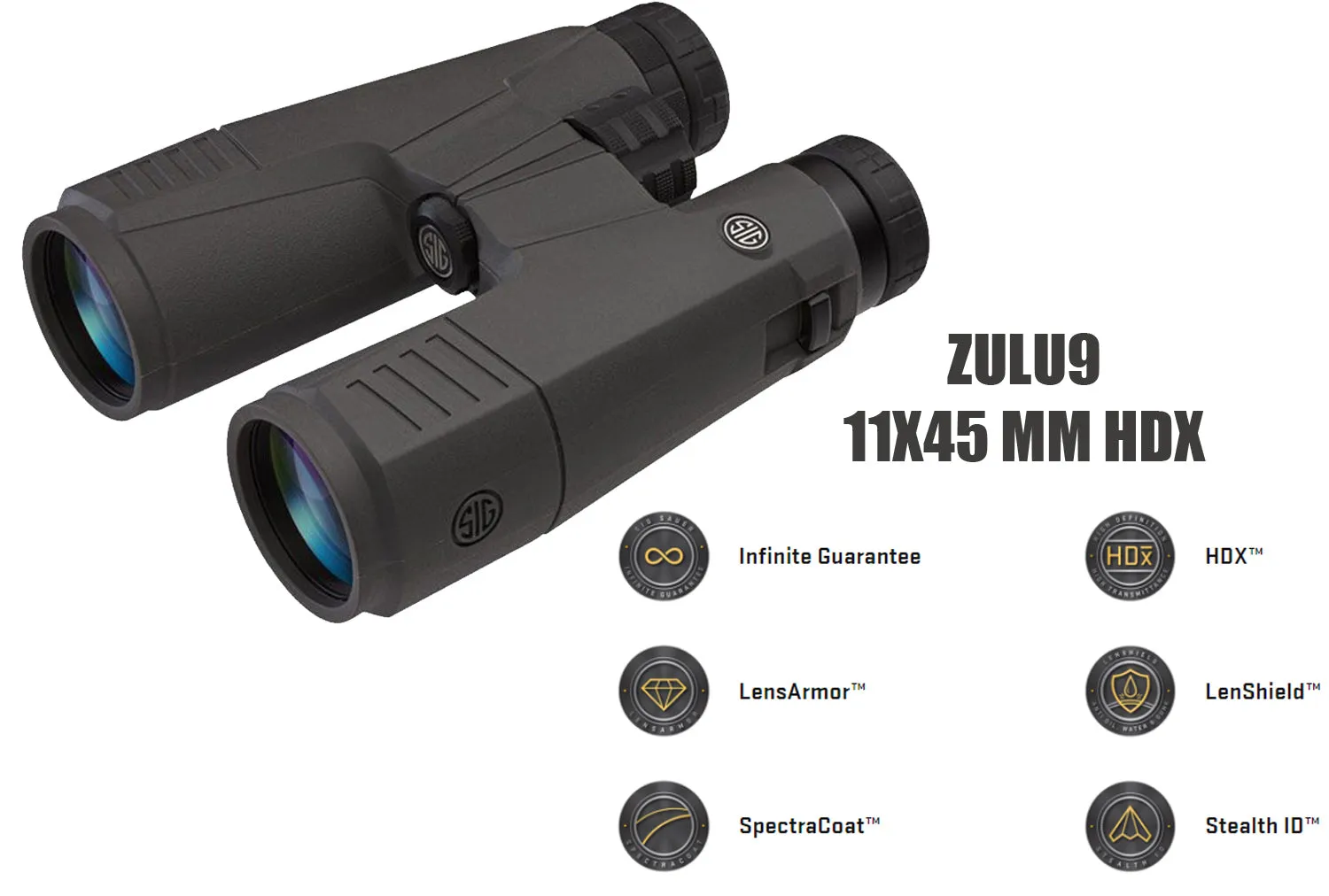 Sig Sauer Zulu9 11X45mm HDX Lens Close Bridge Waterproof Binocular, Graphite (SOZ99002)