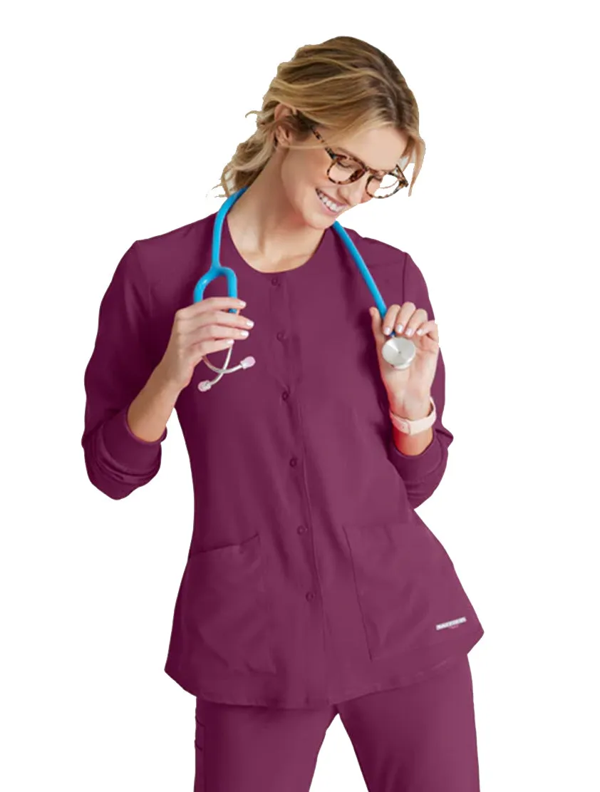 SKECHERS™ by Barco Stability 2-Pocket Crewneck Snap-Front Scrub Jacket-Plus