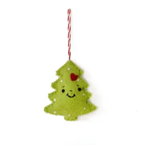 Smiling Christmas Tree Ornament, Felt Wool