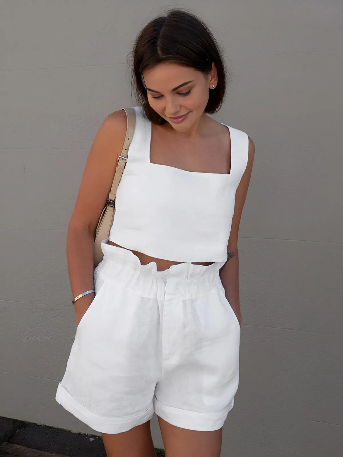 Solid Cotton Graceful Ruffle Short Sets