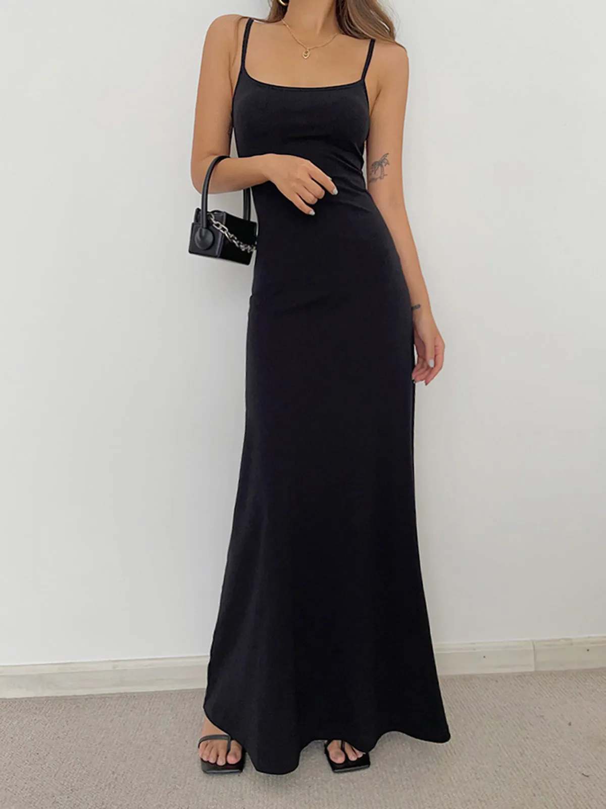 Solid Flowy Graceful Strap Long Dress