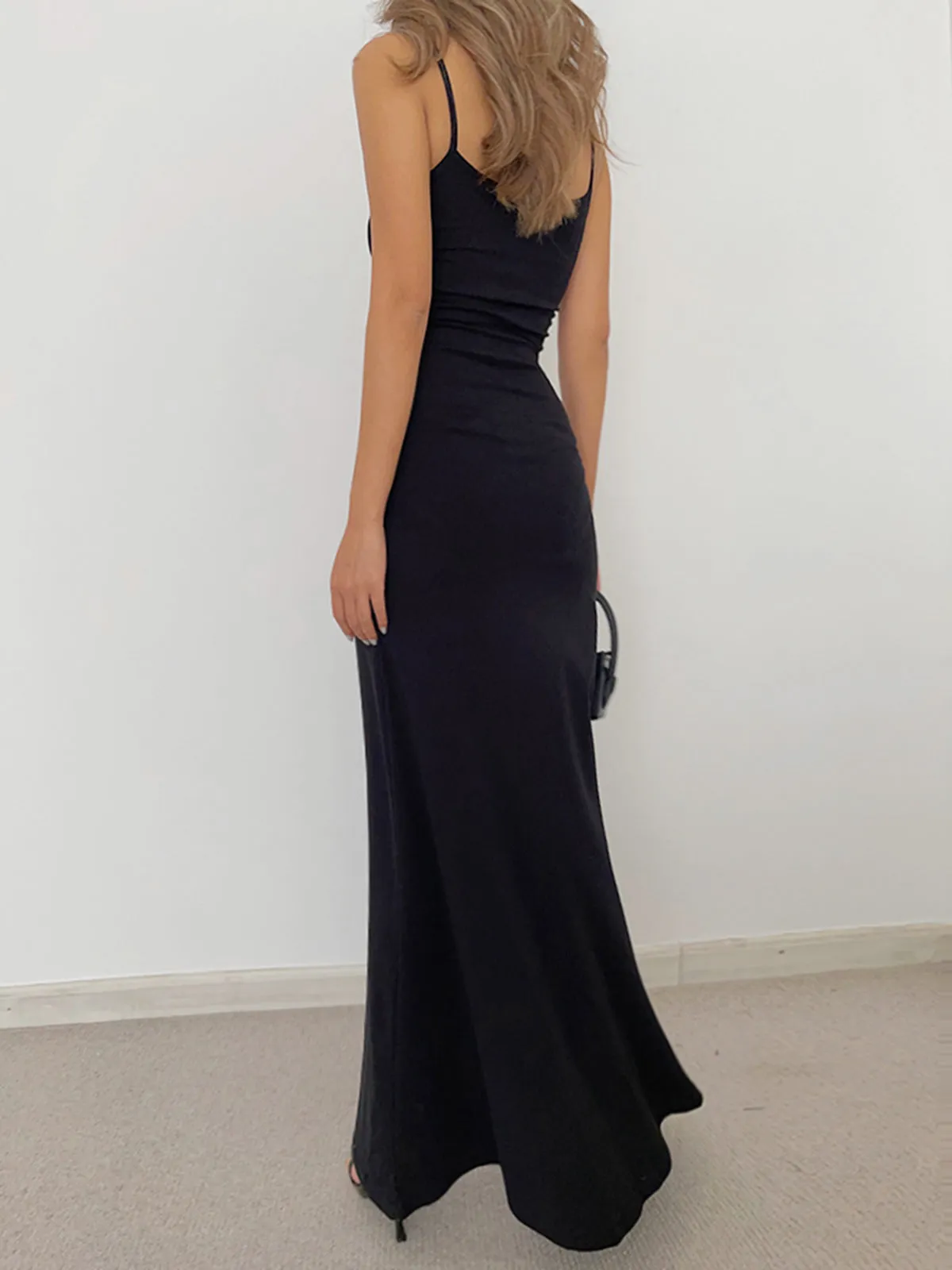 Solid Flowy Graceful Strap Long Dress