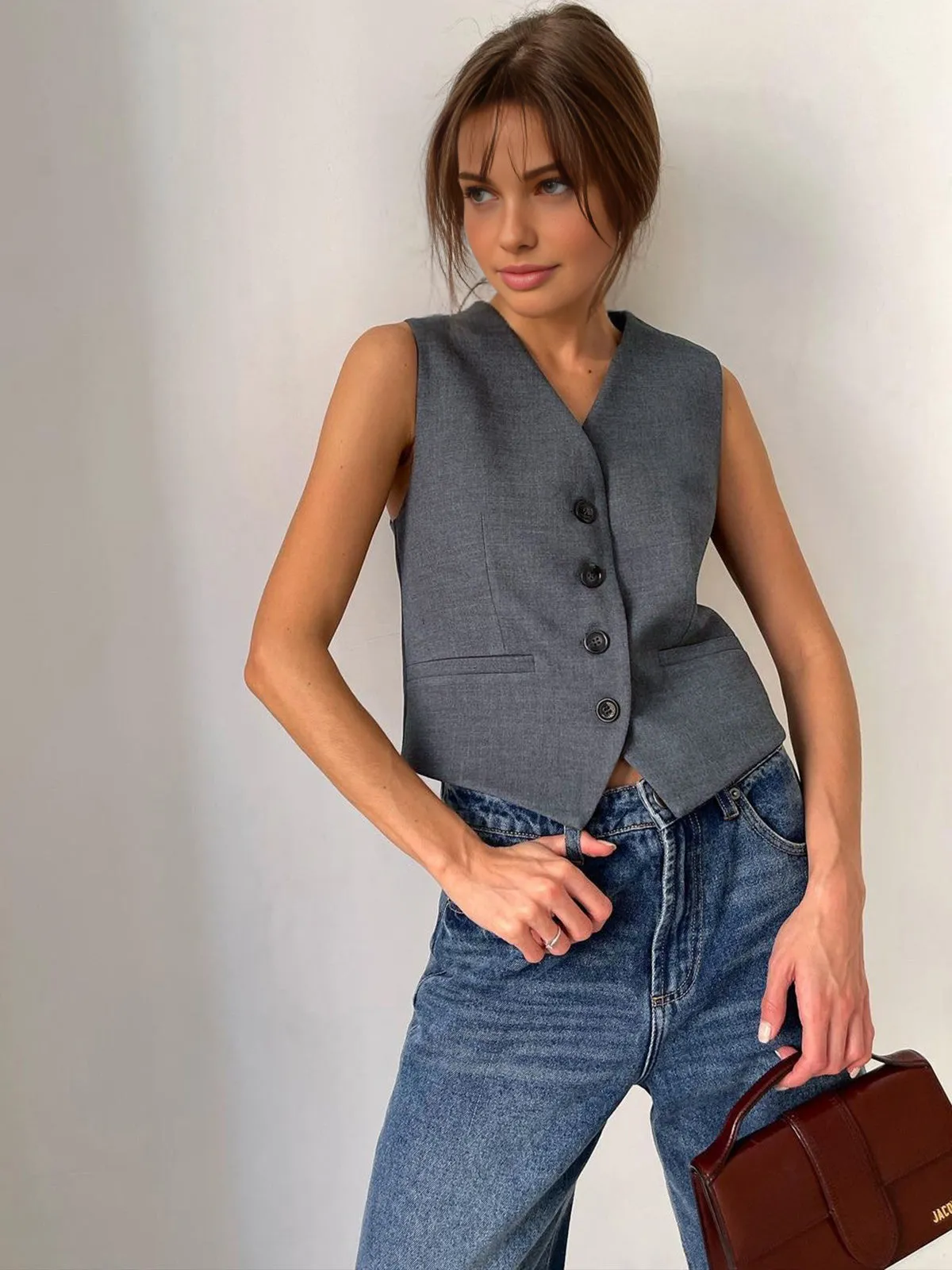 Solid Structured Graceful Suit Vest