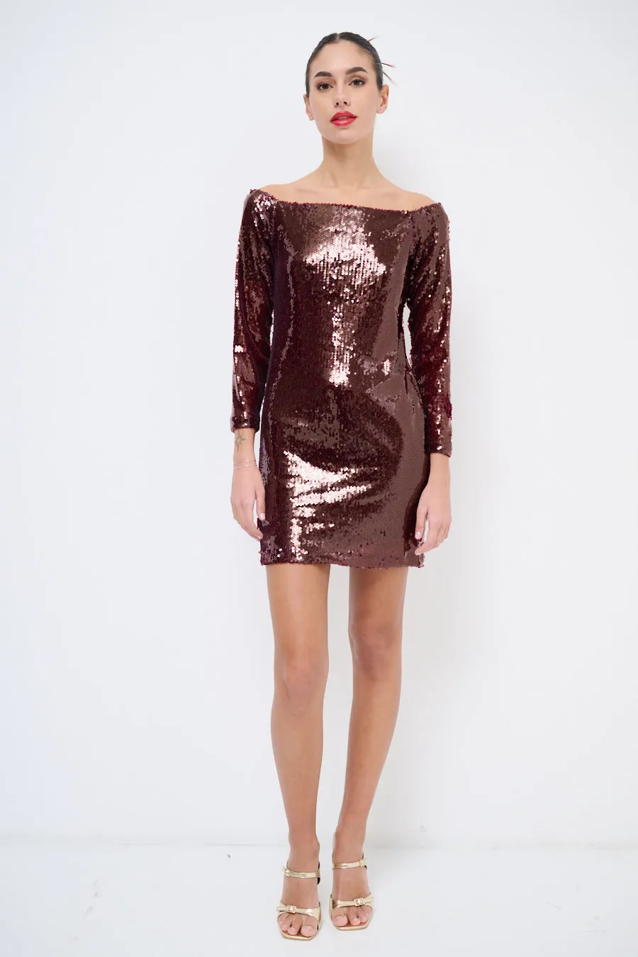 Sparkling sequin off-shoulder mini dress wholesale