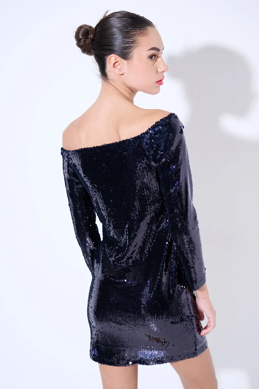 Sparkling sequin off-shoulder mini dress wholesale