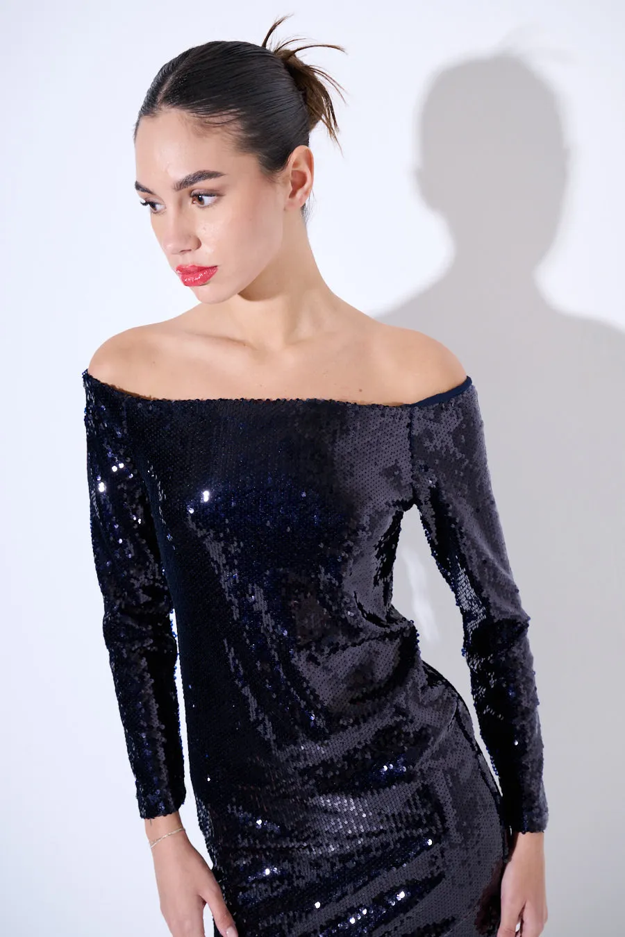 Sparkling sequin off-shoulder mini dress wholesale