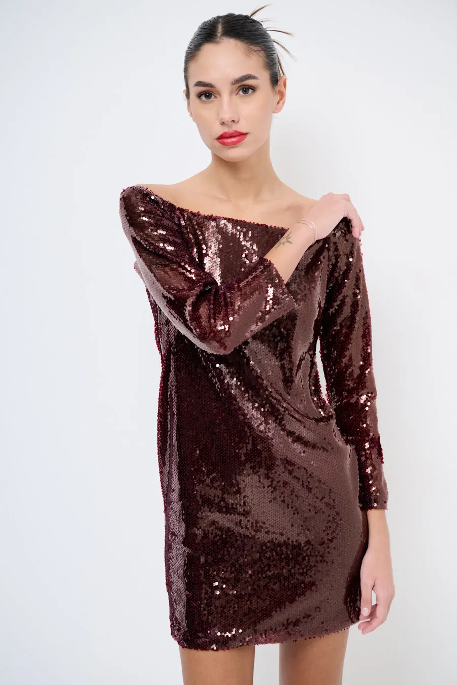 Sparkling sequin off-shoulder mini dress wholesale