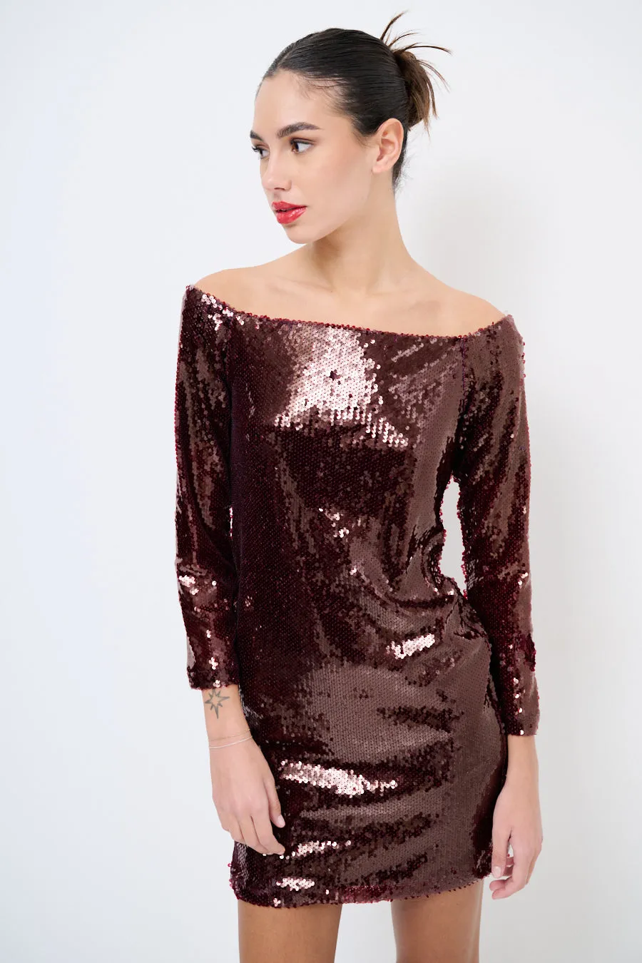 Sparkling sequin off-shoulder mini dress wholesale