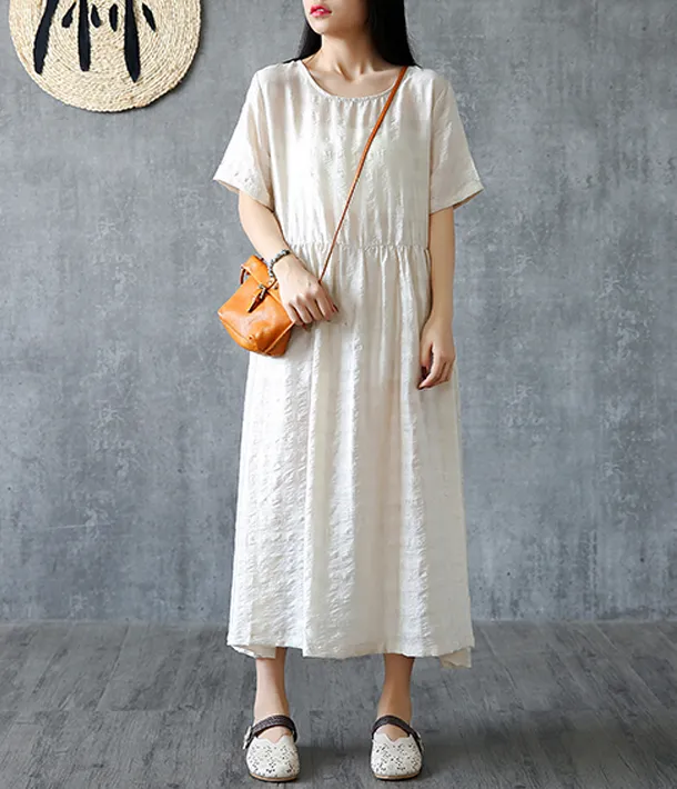 Summer  Spring  Cotton Linen Women loose Dresses DZA05168