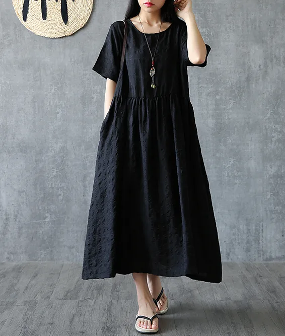 Summer  Spring  Cotton Linen Women loose Dresses DZA05168