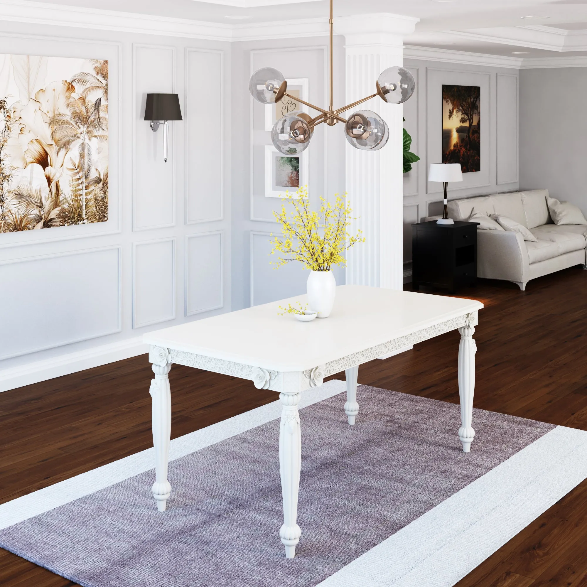 Sumptuous Solid Wood White Dining Table