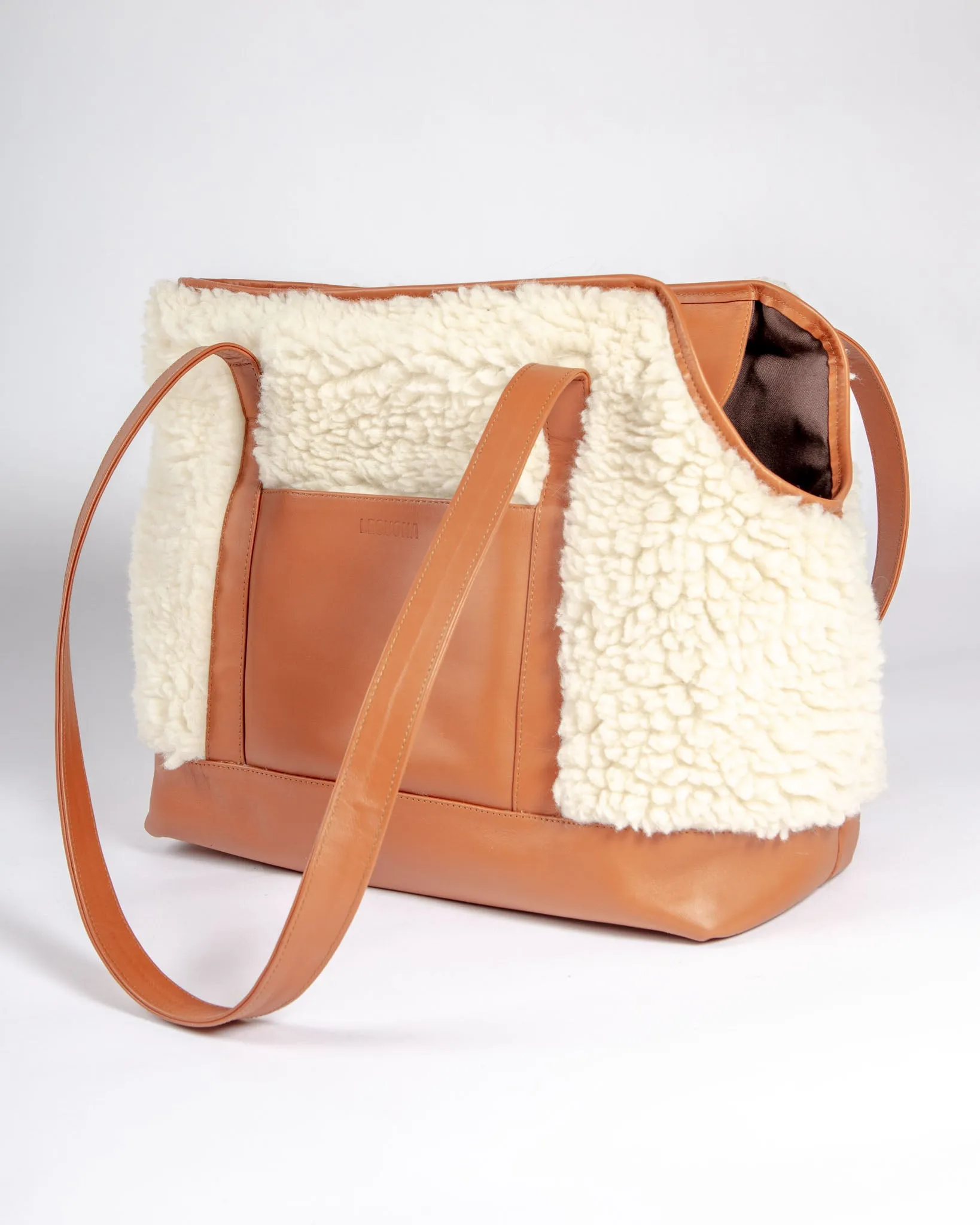 Tan Leather & Cream Shearling Luxe Dog Carrier (Dog & Co. Exclusive) (CLEARANCE)