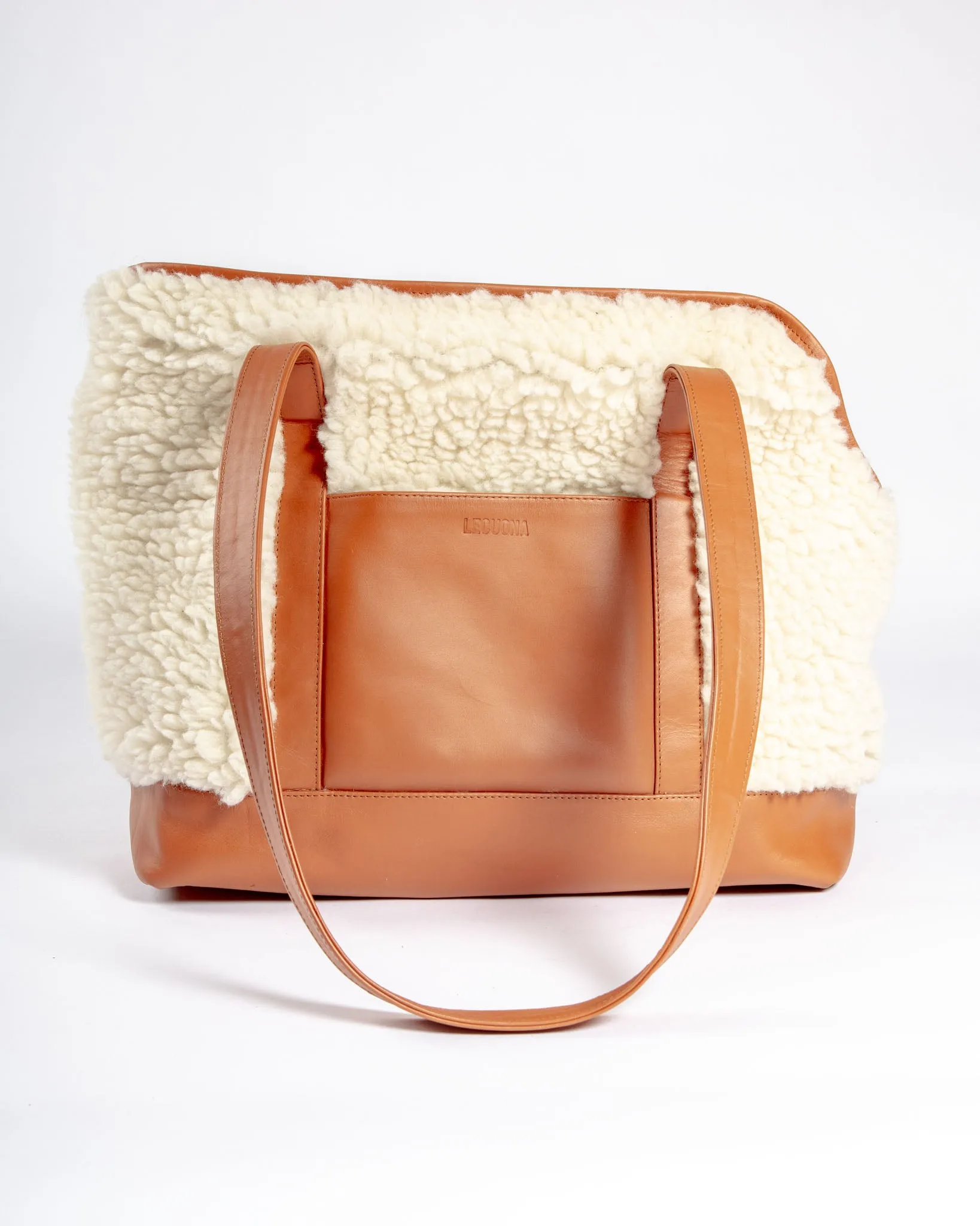 Tan Leather & Cream Shearling Luxe Dog Carrier (Dog & Co. Exclusive) (CLEARANCE)