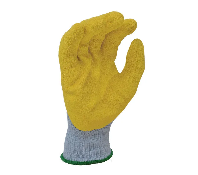 TASK GLOVES - 10 Gauge Gray Gloves, Cotton/Polyester shell, Yellow Crinkle Latex palm coated - Quantity 12 Pair