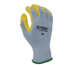 TASK GLOVES - 10 Gauge Gray Gloves, Cotton/Polyester shell, Yellow Crinkle Latex palm coated - Quantity 12 Pair