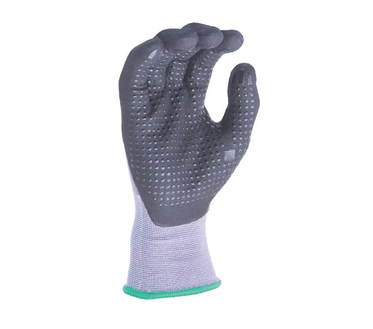 TASK GLOVES - Battle Fit - 15 Gauge Gray Gloves, Nylon shell, Black Micro-Foam Nitrile 3/4 coated with Nitrile dots - Quantity 12 Pair