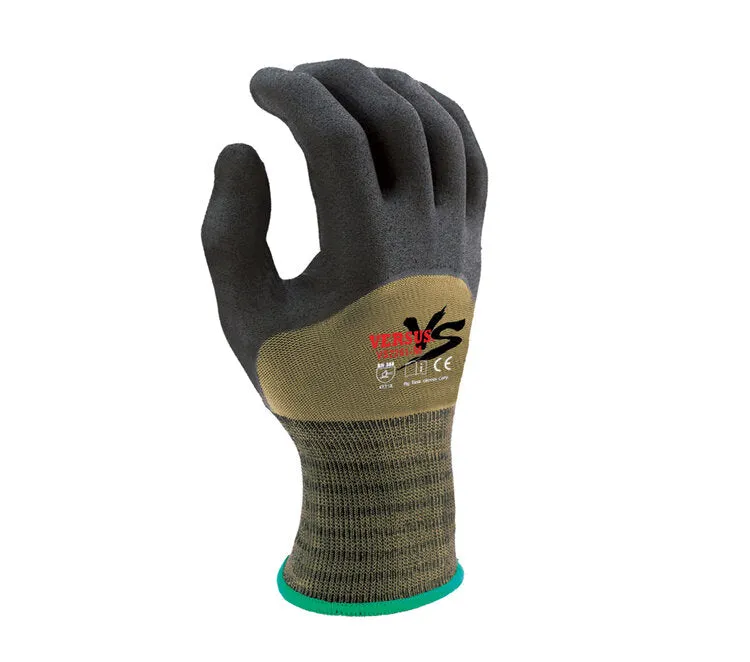 TASK GLOVES - VERSUS® - 15 Gauge Camo Green Gloves, Hi-Elasticity Nylon shell, Black Micro-Foam Nitrile 3/4 coated - Quantity 12 Pair