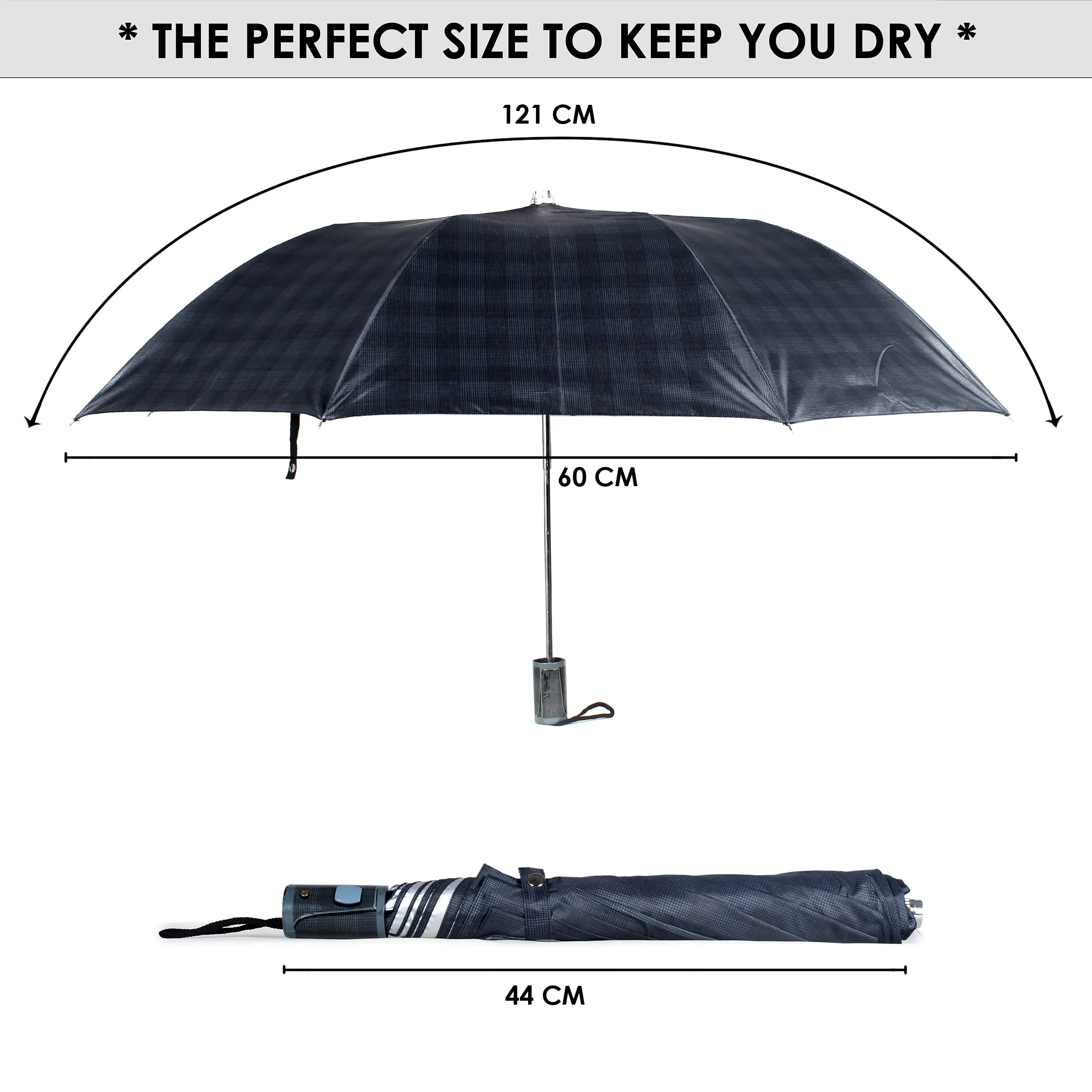 THE CLOWNFISH Umbrella 2 Fold Auto Open Waterproof 190 T Polyester Double Coated Silver Lined. Umbrellas For Men and Women (Checks Design -Midnight Blue)