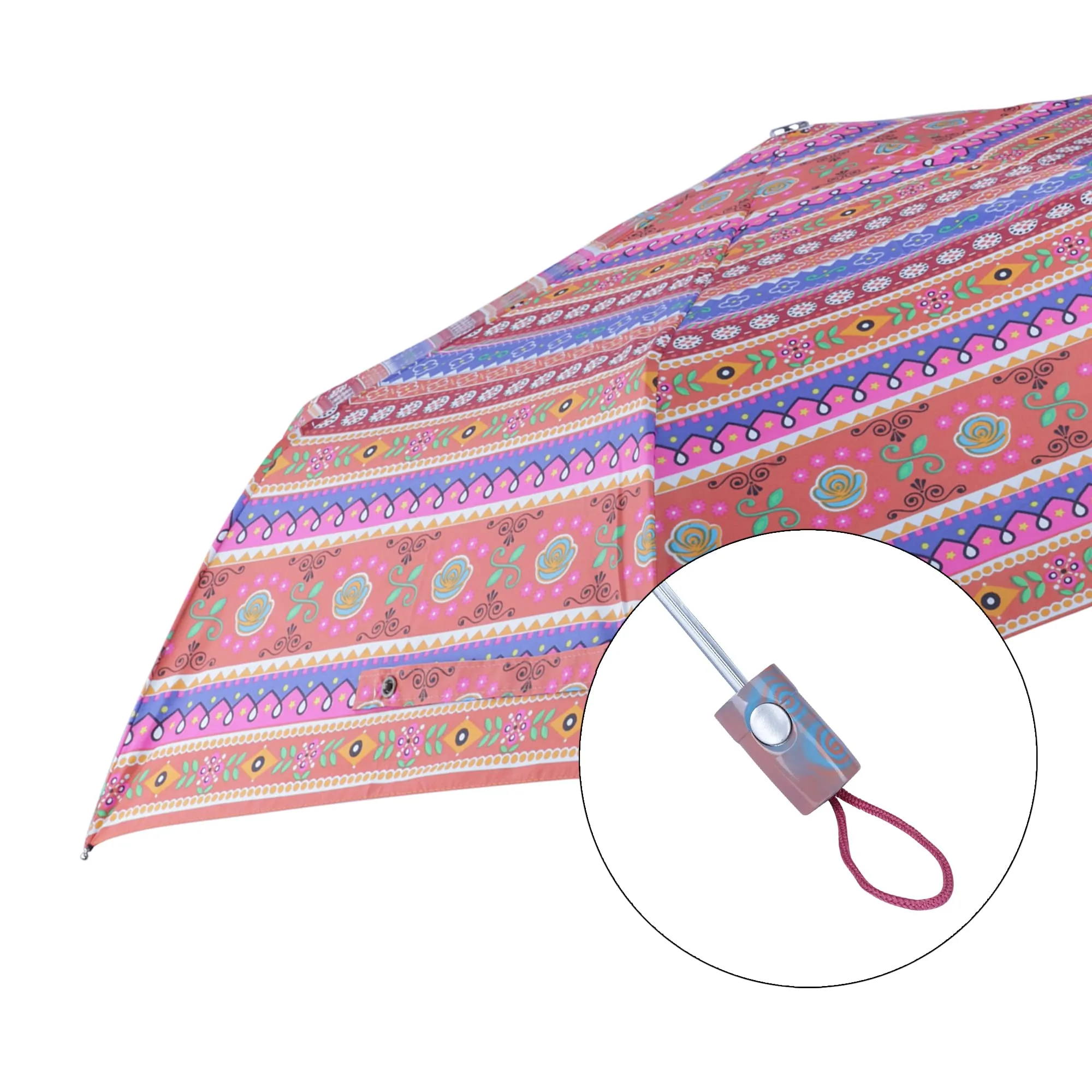 THE CLOWNFISH Umbrella Octagon Series 3 Fold Auto Open Waterproof Water Repellent Nylon Double Coated Silver Lined Umbrellas For Men and Women (Multicolour-Peach Handle)