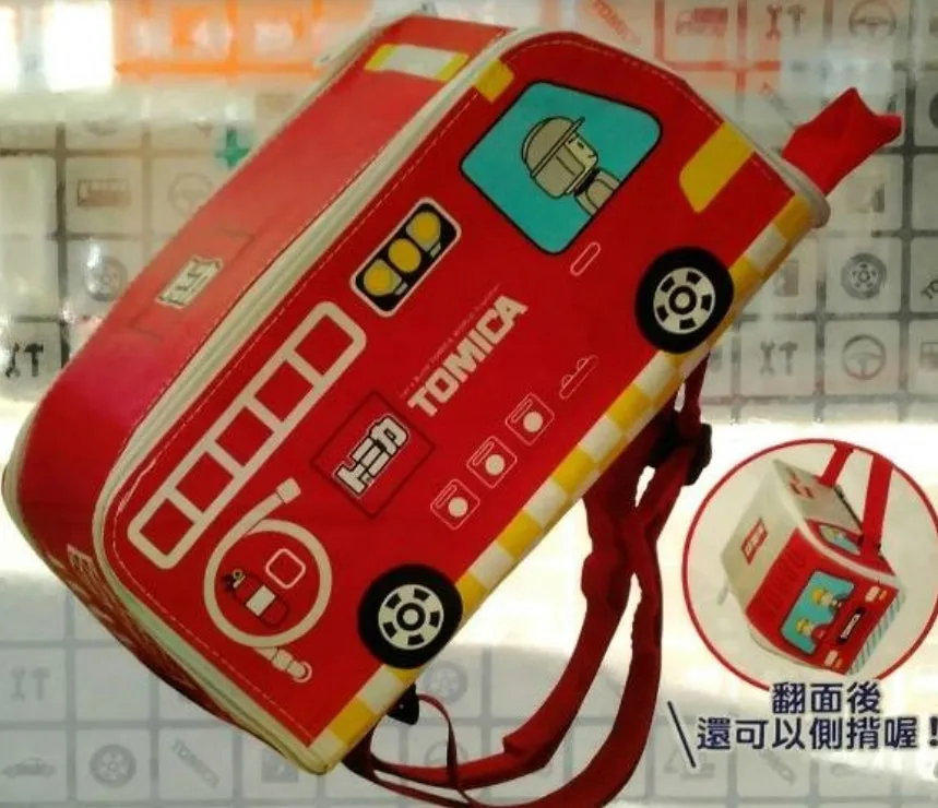 Tomica Taiwan Hi-Life Limited 10"x6"x5" Fire Engines Double Sided Backpack For Kids