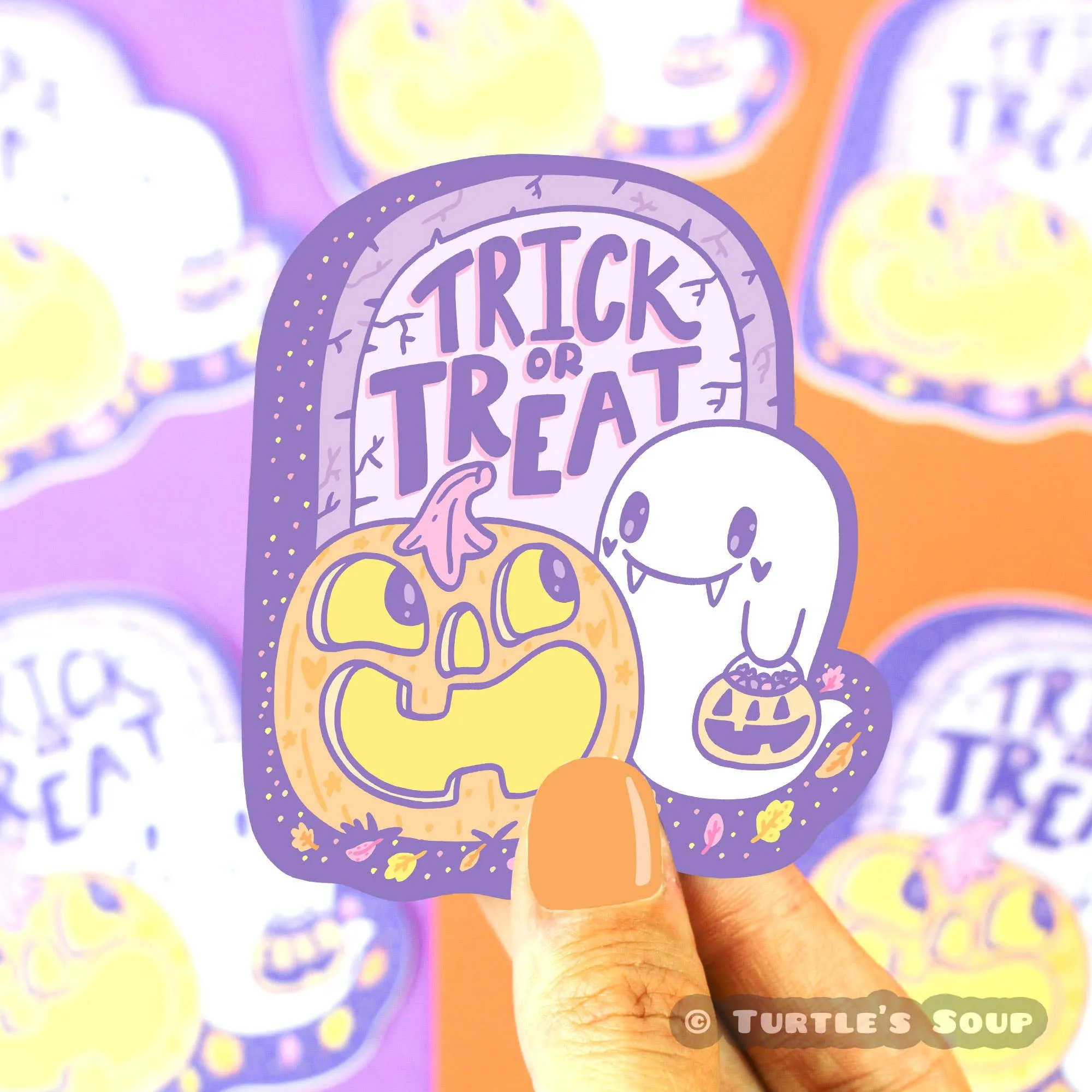 Trick or Treat Pumpkin and Ghost Halloween Vinyl Sticker