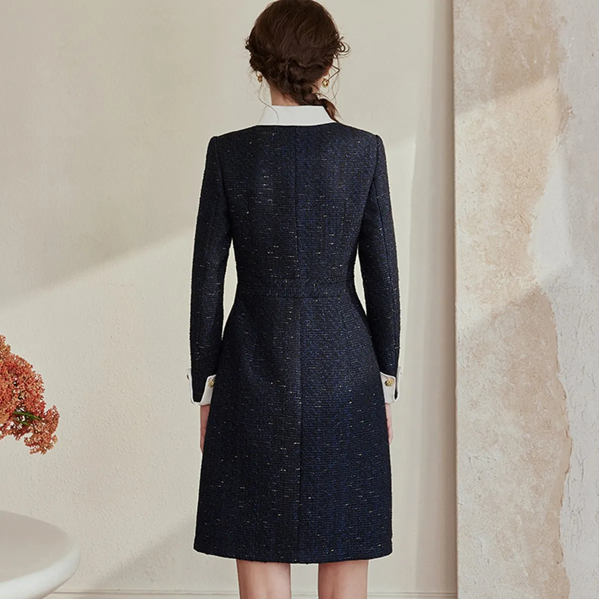 Tweed Knee-Length Navy Dress