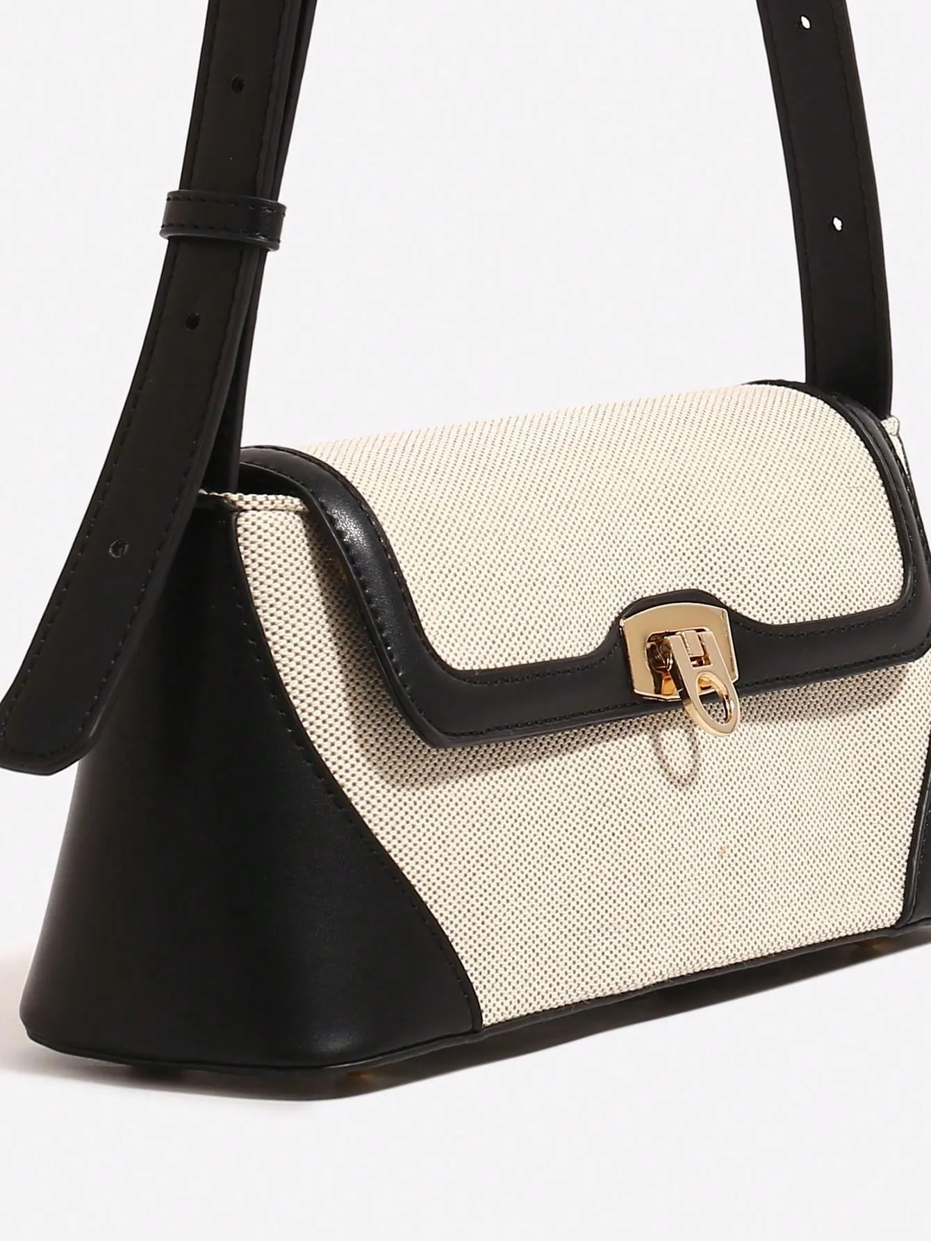 Two Tone Flap Baguette Bag