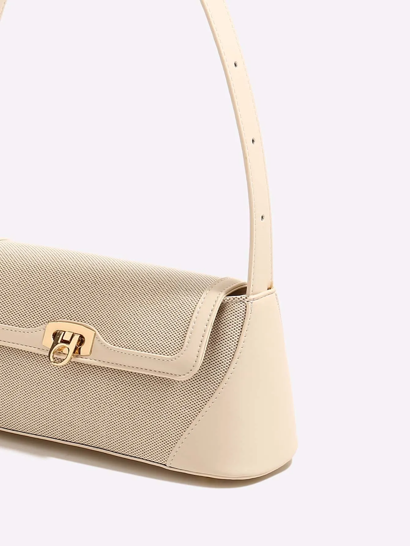 Two Tone Flap Baguette Bag