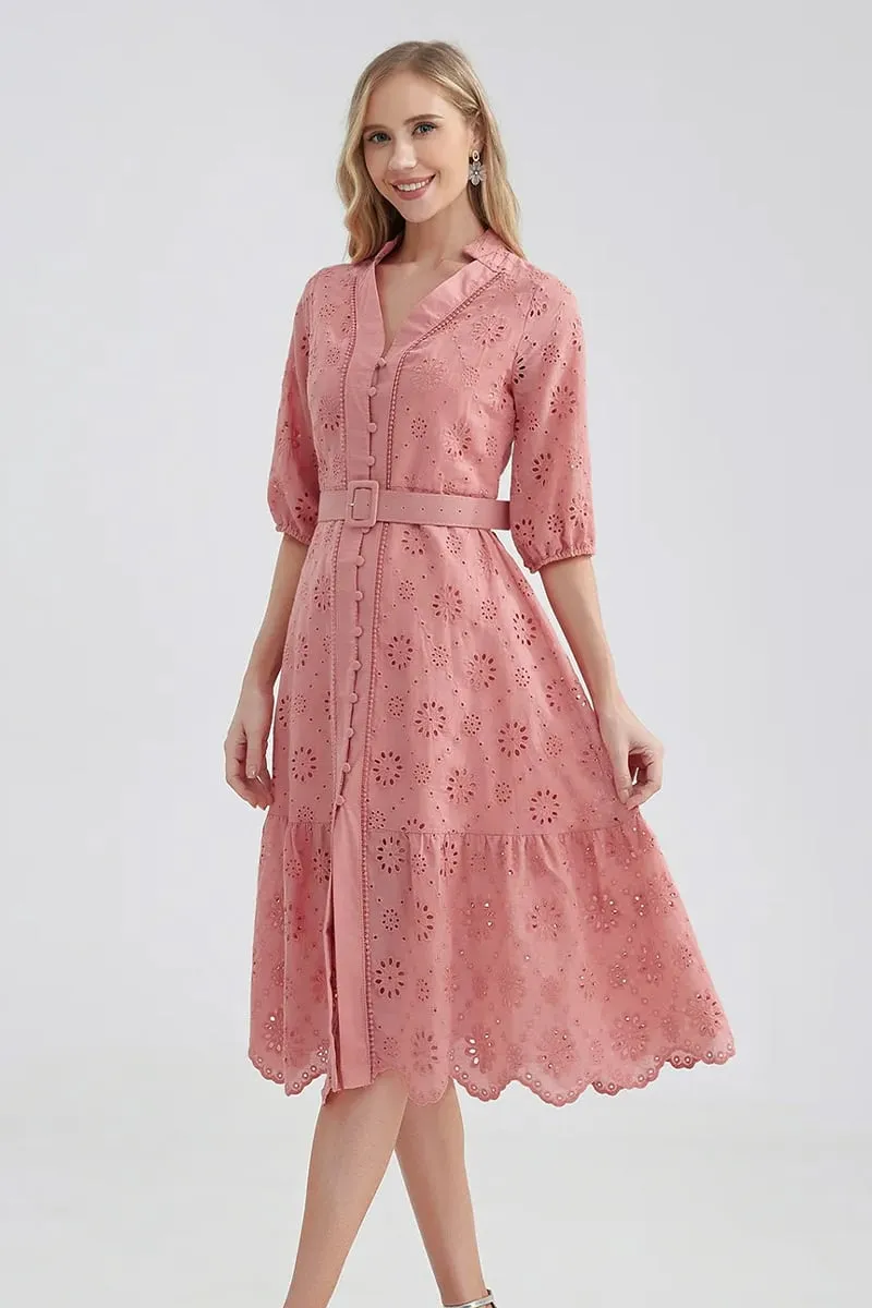 Vacation Romance Graceful Eyelet Midi Dress