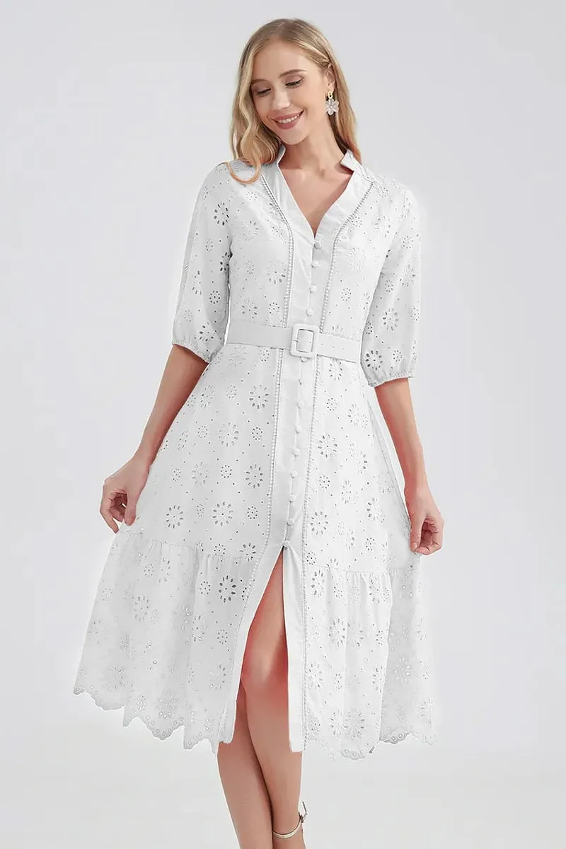 Vacation Romance Graceful Eyelet Midi Dress