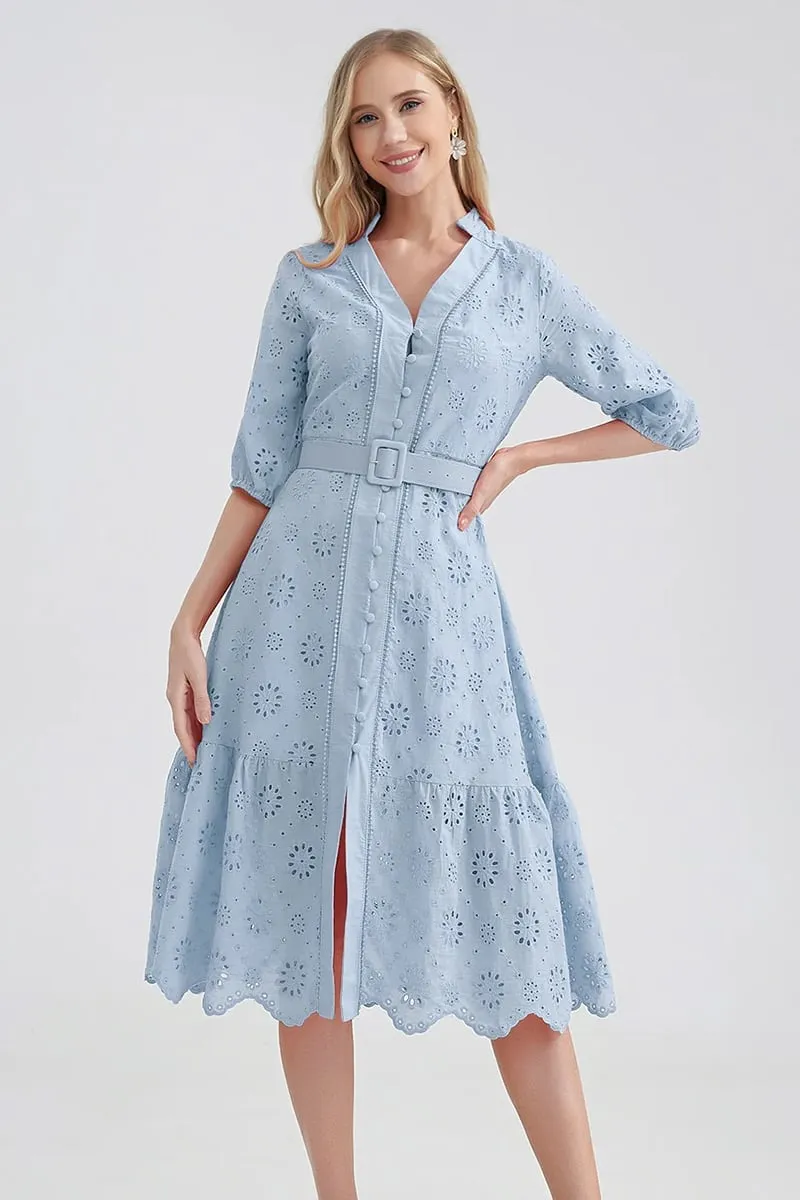 Vacation Romance Graceful Eyelet Midi Dress