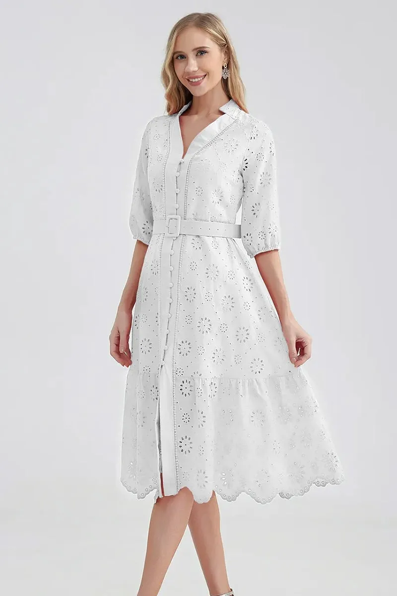 Vacation Romance Graceful Eyelet Midi Dress