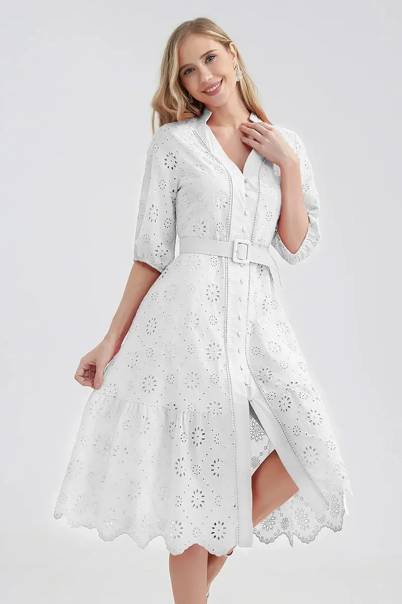 Vacation Romance Graceful Eyelet Midi Dress