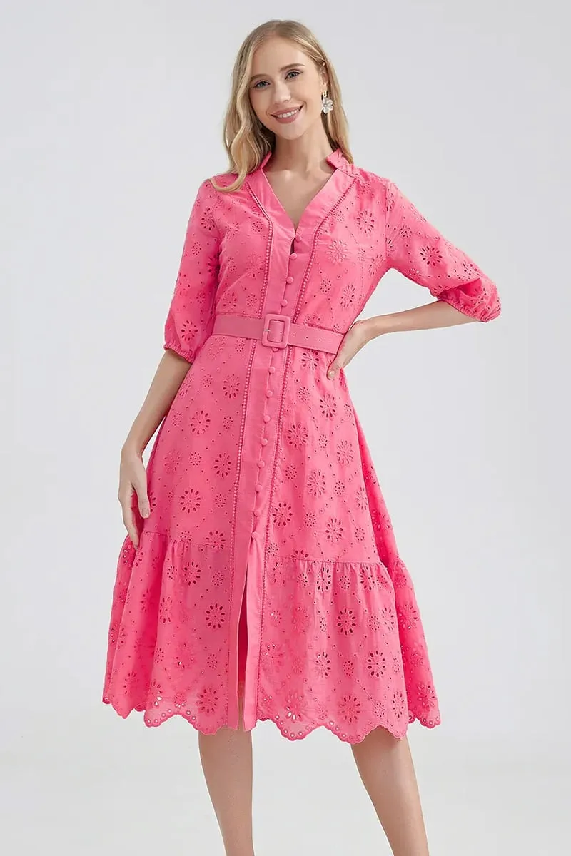 Vacation Romance Graceful Eyelet Midi Dress