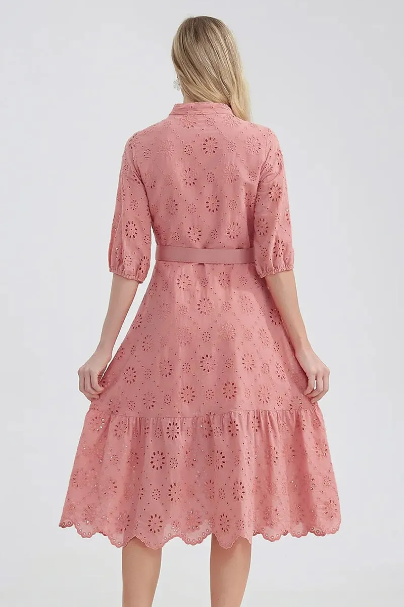 Vacation Romance Graceful Eyelet Midi Dress