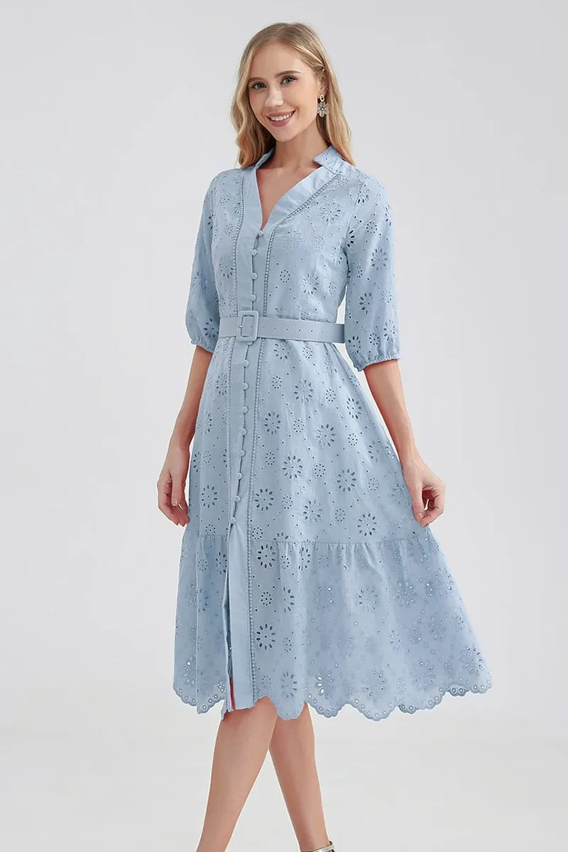 Vacation Romance Graceful Eyelet Midi Dress