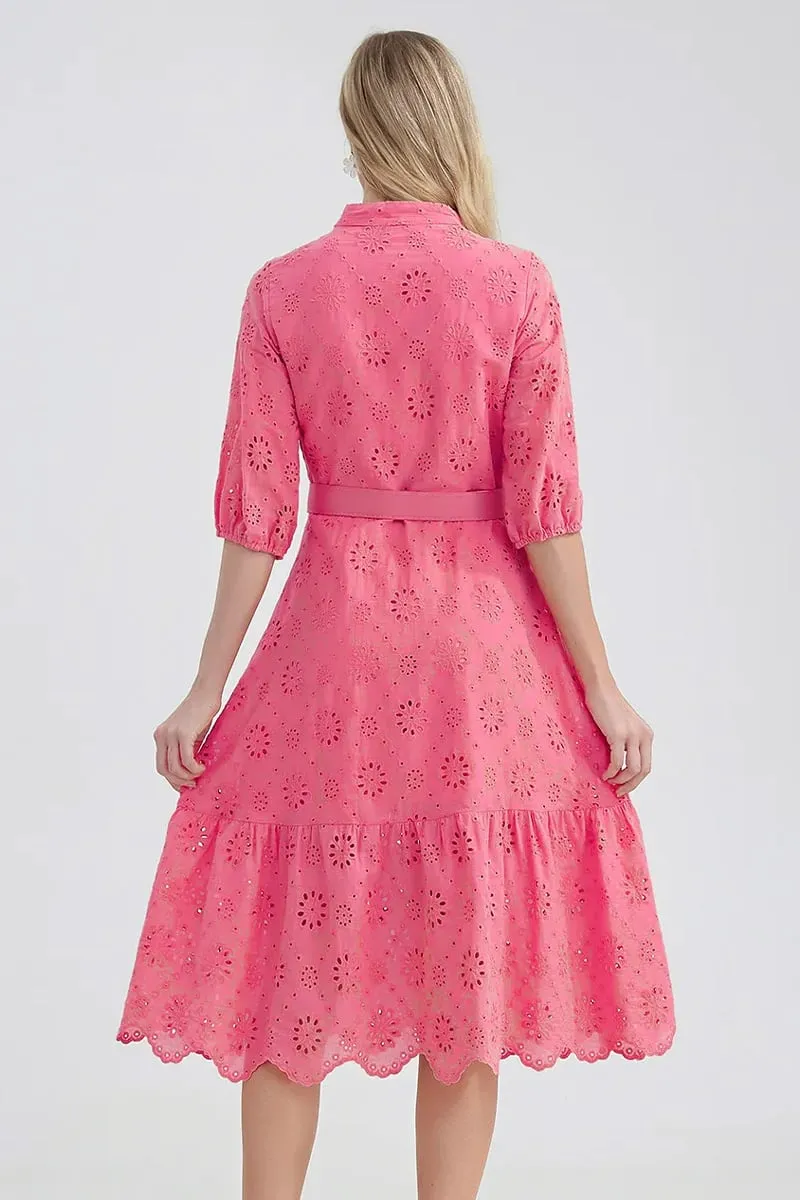 Vacation Romance Graceful Eyelet Midi Dress