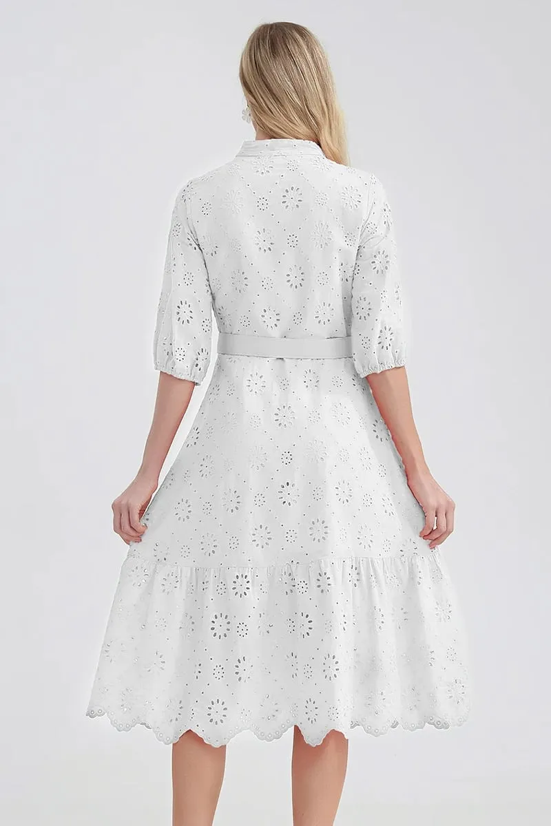 Vacation Romance Graceful Eyelet Midi Dress