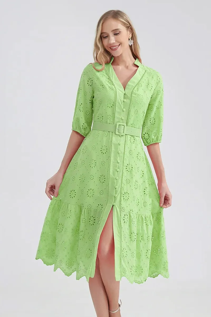 Vacation Romance Graceful Eyelet Midi Dress